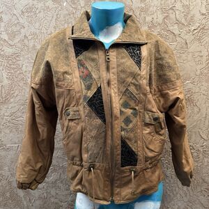 Vintage Adler Leather Jacket Womens M Patchwork Southwestern Boho Abstract 80s